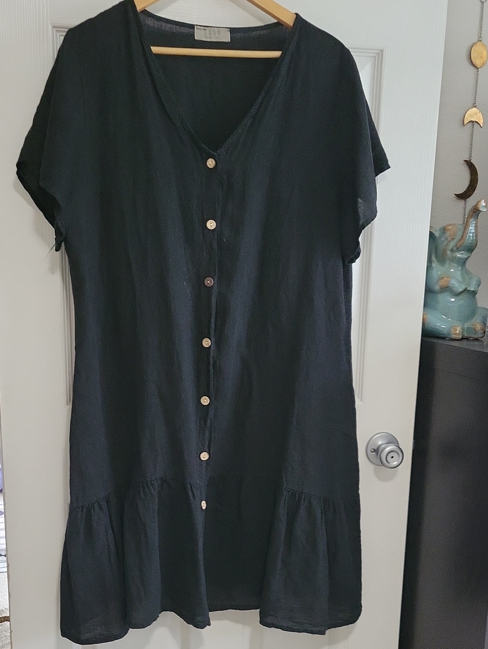 SAGA Made In Italy Linen Button Down Dress/Cover Up One Size Black EUCEffortless